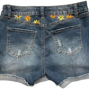High Rise Rolled Up Distressed Jean Shorts